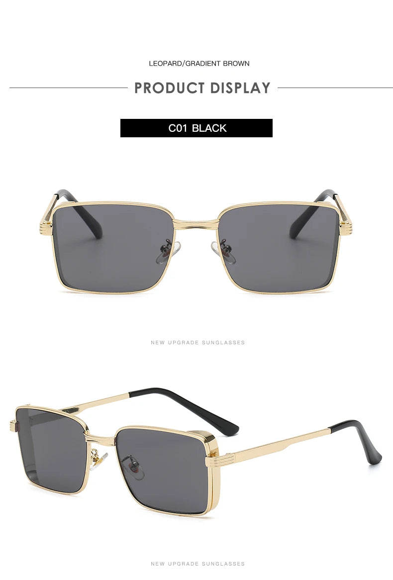 Classic Square Steampunk Sunglasses Luxury Brand Designer Men Women Retro Rectangle Punk Metal Frame Sun Glasses UV400