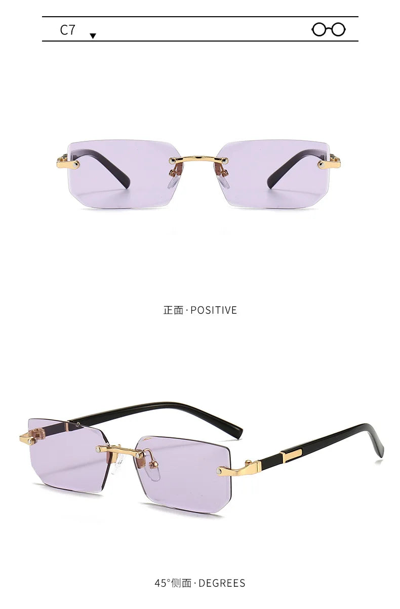 Rimless Sunglasses Rectangle Fashion Popular Women Men Shades Small Square Sun Glasses For Female Male Summer Traveling Oculos