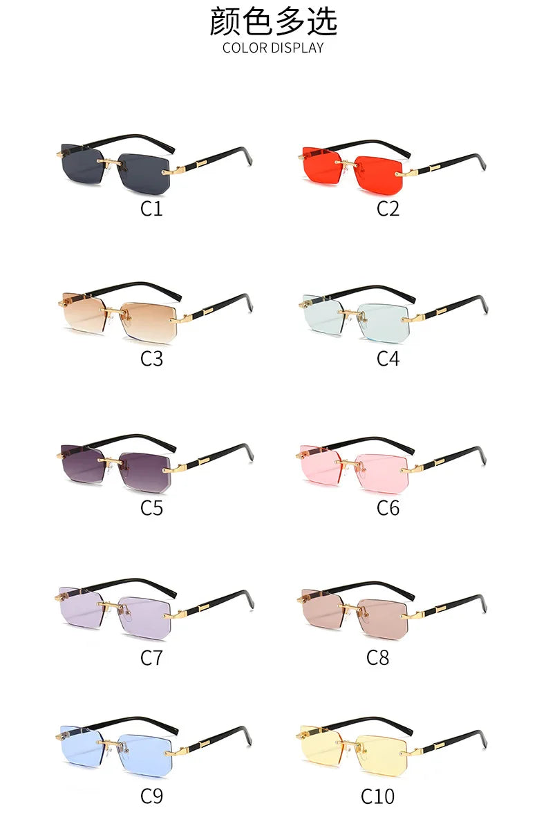 Rimless Sunglasses Rectangle Fashion Popular Women Men Shades Small Square Sun Glasses For Female Male Summer Traveling Oculos