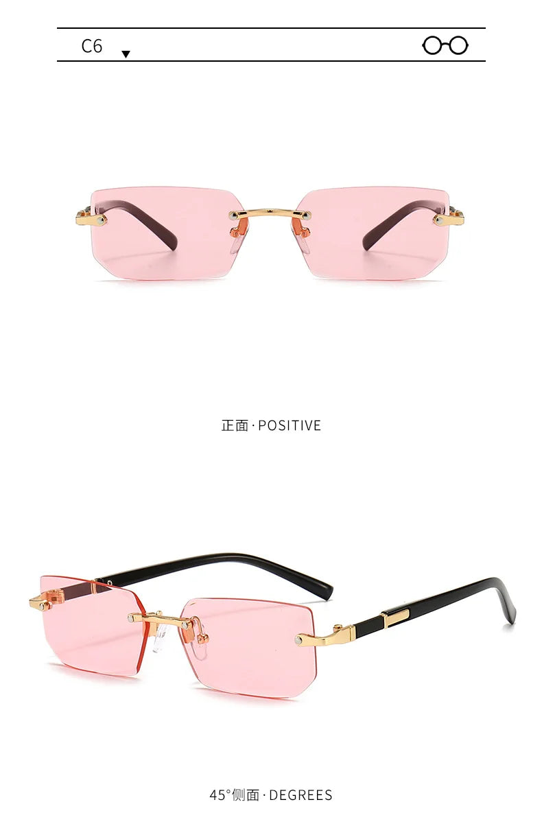 Rimless Sunglasses Rectangle Fashion Popular Women Men Shades Small Square Sun Glasses For Female Male Summer Traveling Oculos