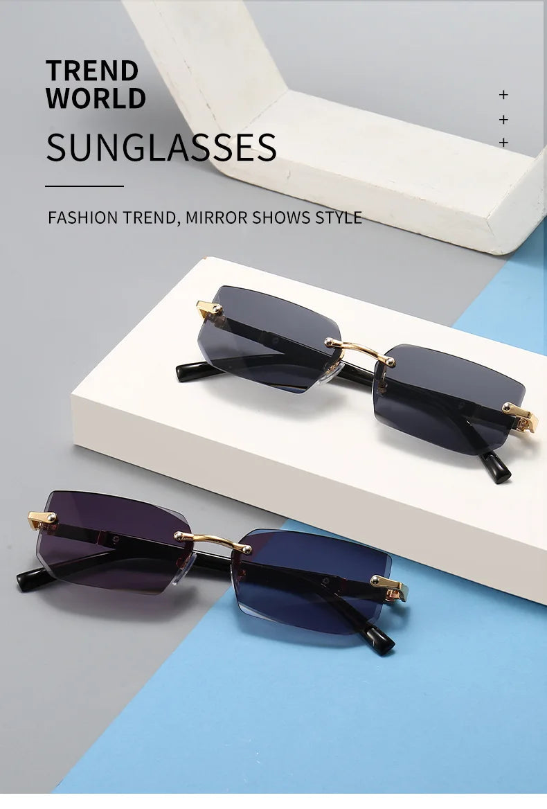 Rimless Sunglasses Rectangle Fashion Popular Women Men Shades Small Square Sun Glasses For Female Male Summer Traveling Oculos