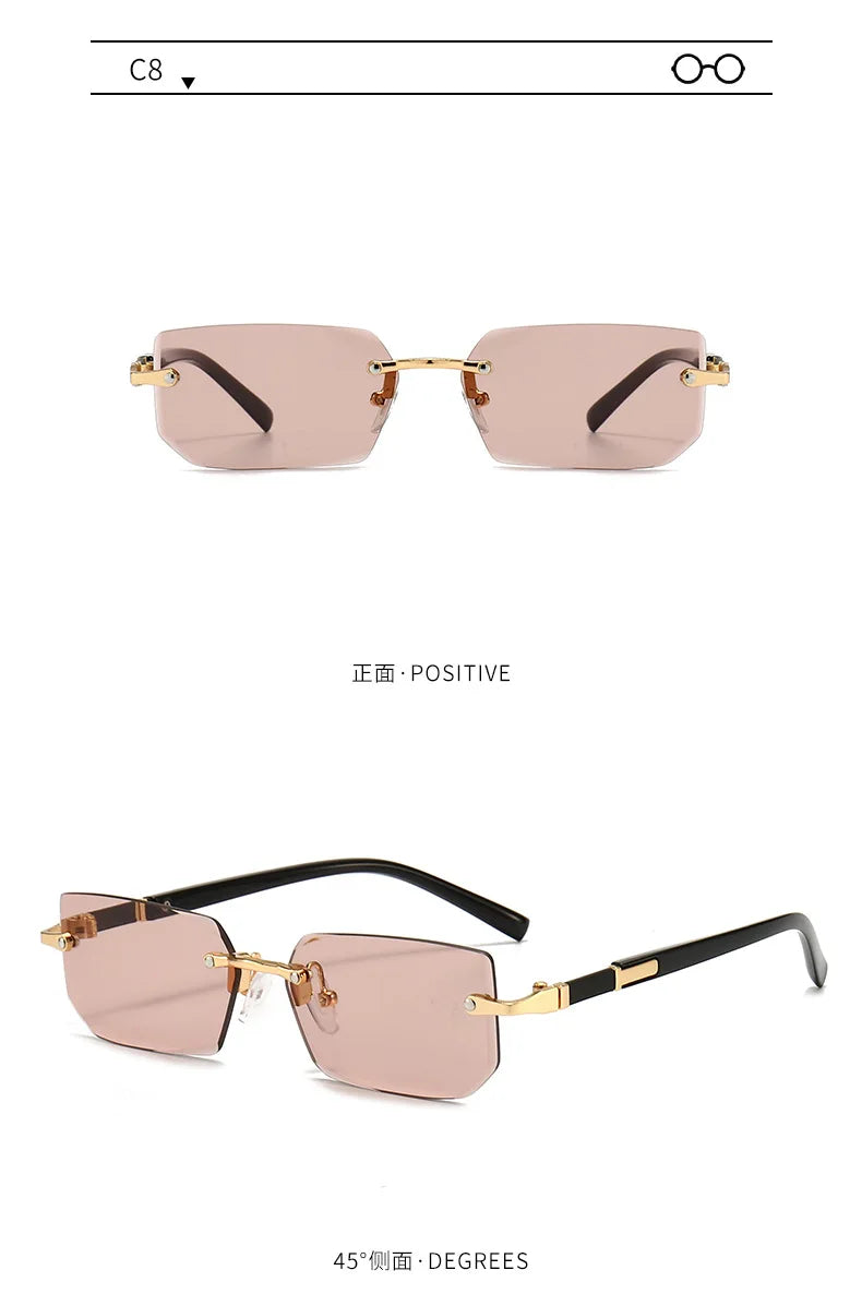 Rimless Sunglasses Rectangle Fashion Popular Women Men Shades Small Square Sun Glasses For Female Male Summer Traveling Oculos