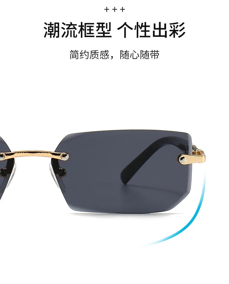 Rimless Sunglasses Rectangle Fashion Popular Women Men Shades Small Square Sun Glasses For Female Male Summer Traveling Oculos