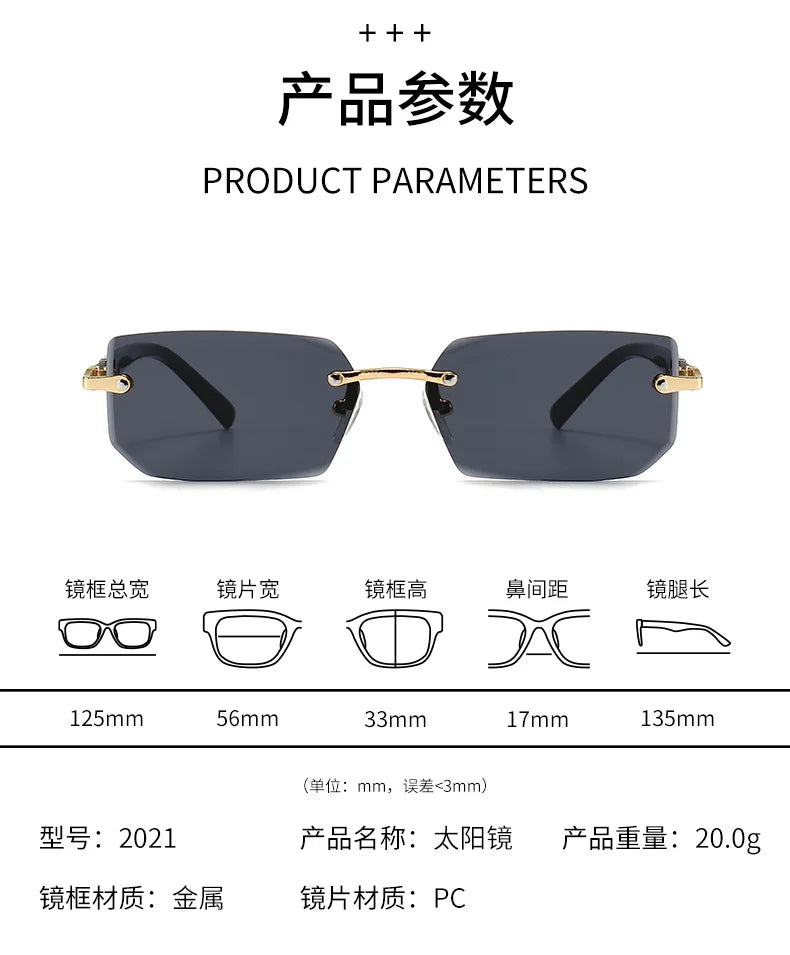 Rimless Sunglasses Rectangle Fashion Popular Women Men Shades Small Square Sun Glasses For Female Male Summer Traveling Oculos