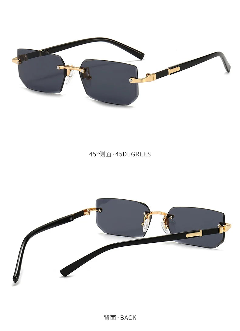 Rimless Sunglasses Rectangle Fashion Popular Women Men Shades Small Square Sun Glasses For Female Male Summer Traveling Oculos