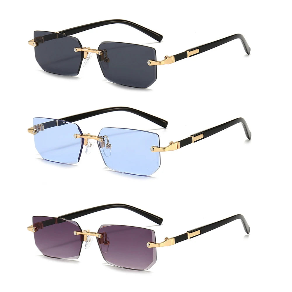 Rimless Sunglasses Rectangle Fashion Popular Women Men Shades Small Square Sun Glasses For Female Male Summer Traveling Oculos