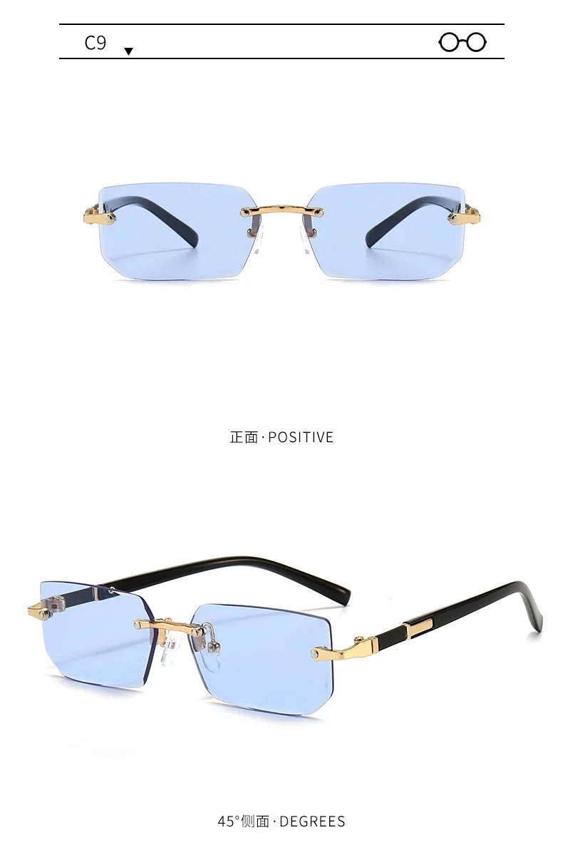 Rimless Sunglasses Rectangle Fashion Popular Women Men Shades Small Square Sun Glasses For Female Male Summer Traveling Oculos